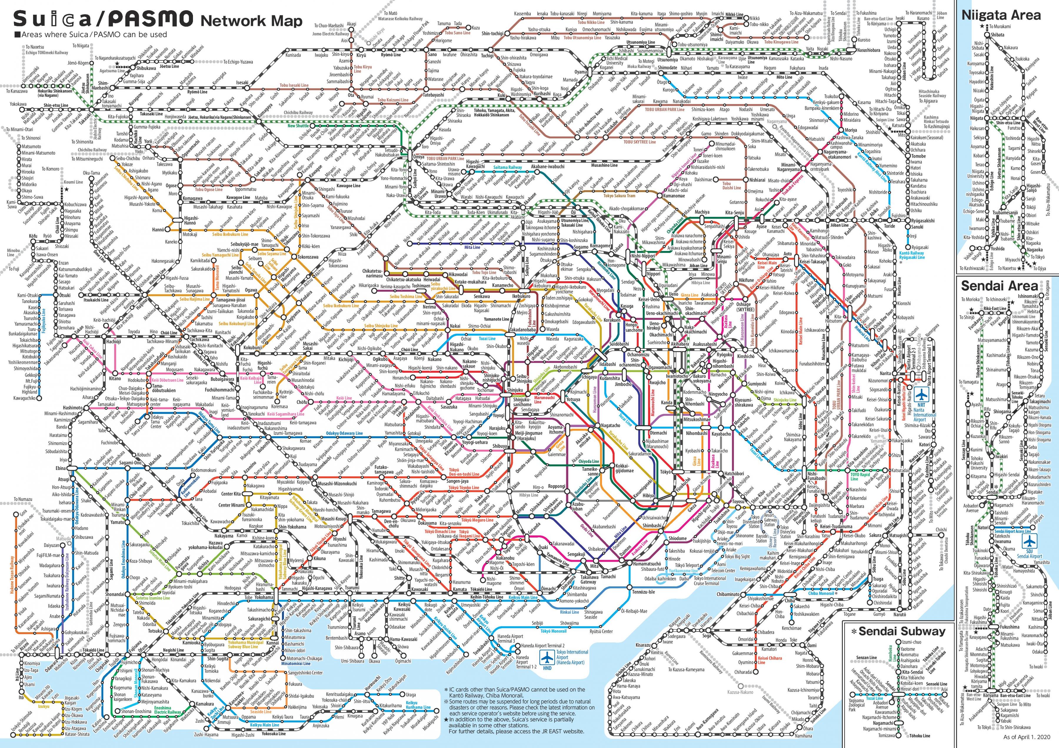 Pasmo map - Suica pasmo network map (Kantō - Japan)