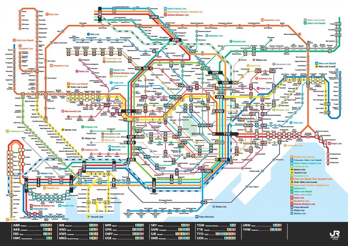 map of JR lines in Tokyo
