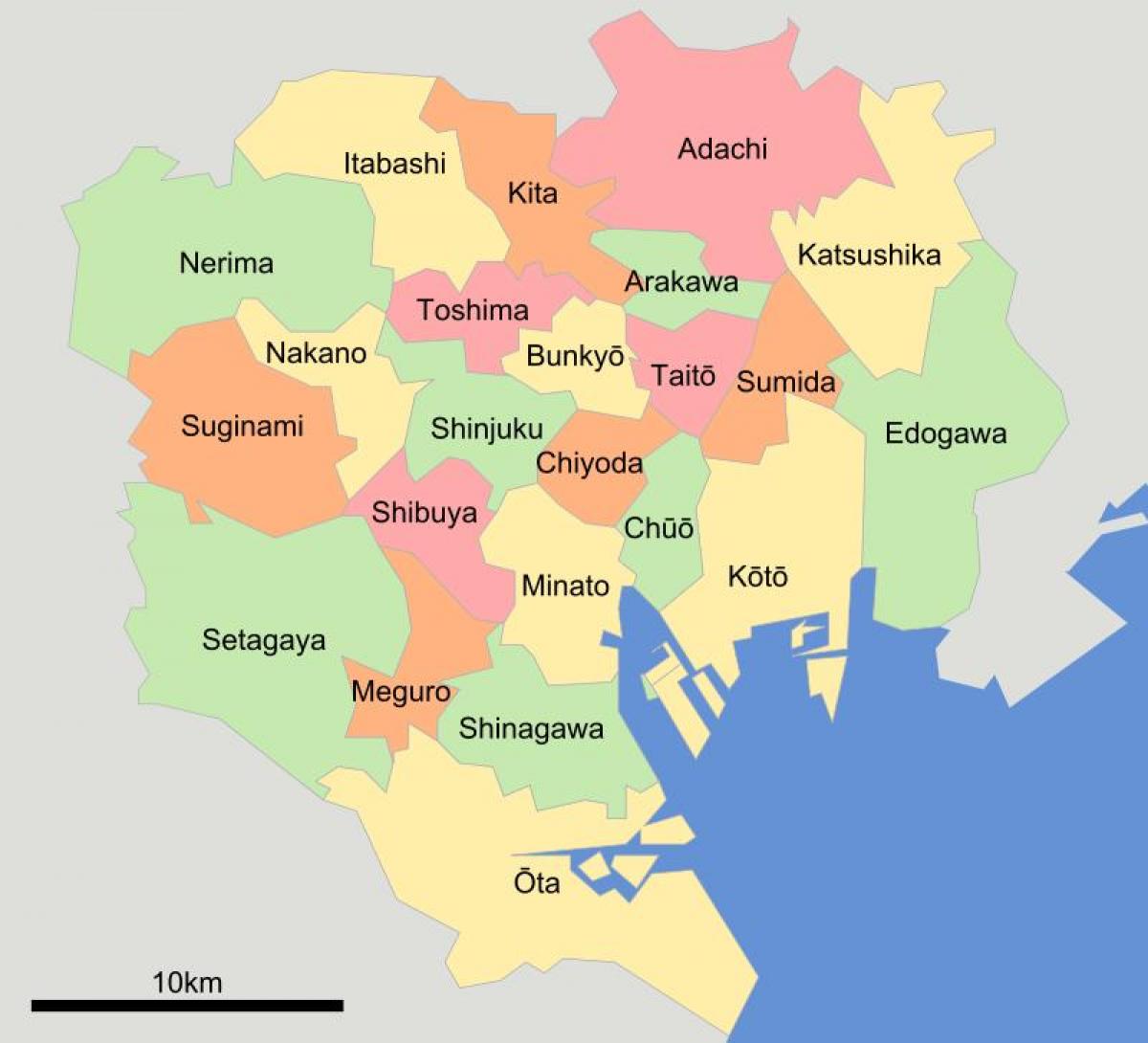 Tokyo districts map - Map of Tokyo districts (Kantō - Japan)