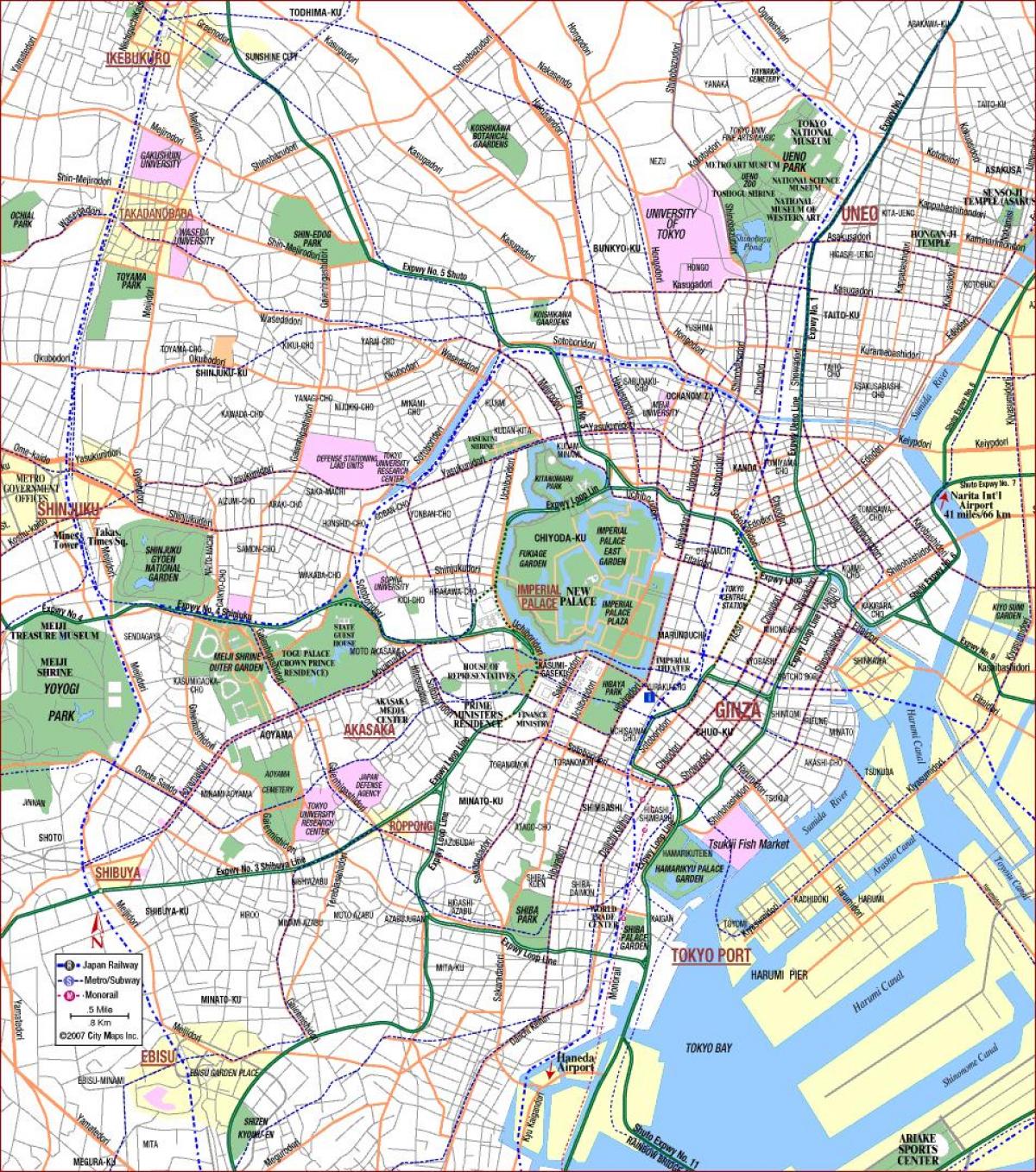 Tokyo english map - English map of Tokyo (Kantō - Japan)