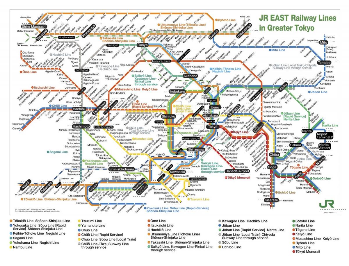 Tokyo JR east map - JR east Tokyo map (Kantō - Japan)