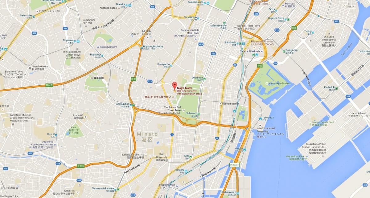 map of Tokyo tower